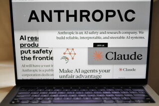 Páginas e logotipos da Anthropic em uma tela